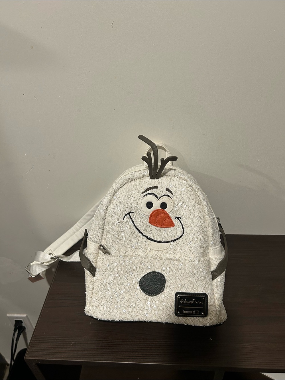 Disney parks Loungefly White Olaf Sequin Mini Backpack with Orange Nose